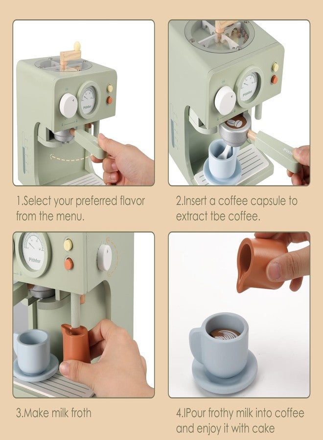 Pithfor Kids Wooden Coffee Maker Toy with Grinder, Pretend Play Kitchen Appliances & Accessories Toy Gift for Kids Toddlers Boys Girls - Image 5